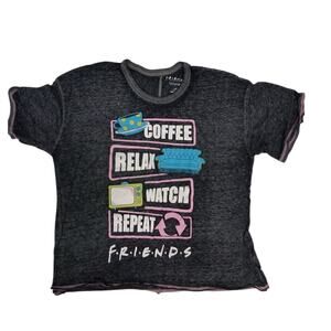 Women's FRIENDS TV Show Black Graphic Burnout T-Shirt Size Large RARE Retro
